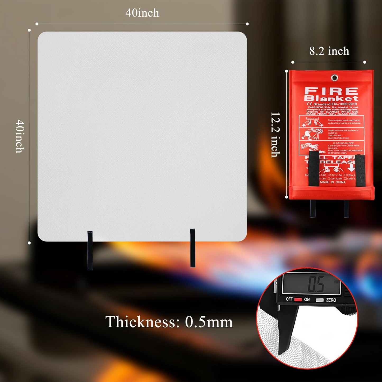 1 couverture anti-feu de 1 m x 1 m, couverture anti-incendie d'urgence pour cuisine à dépliage rapide en fibre de verre ignifuge, avec crochets, couverture anti-incendie très résistante pour la maison E-Plaza store