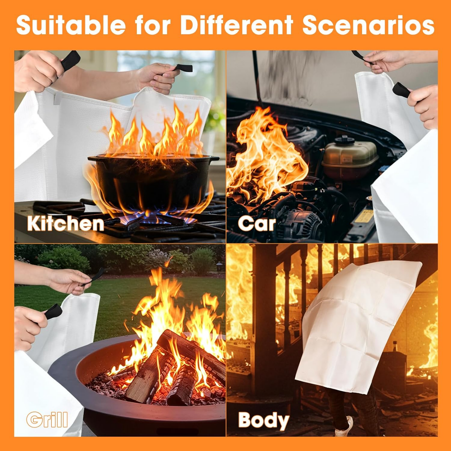 1 couverture anti-feu de 1 m x 1 m, couverture anti-incendie d'urgence pour cuisine à dépliage rapide en fibre de verre ignifuge, avec crochets, couverture anti-incendie très résistante pour la maison E-Plaza store