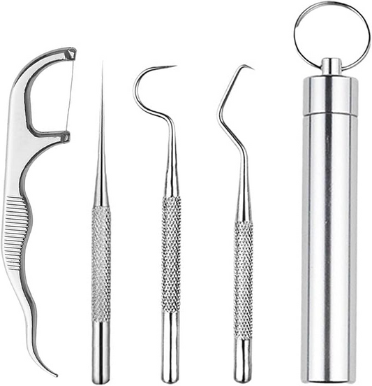 Ensemble de cure-dents en acier inoxydable 304, crochet dentaire, réutilisable, porte-cure-dents portable en métal pour pique-nique, camping et voyage E-Plaza store