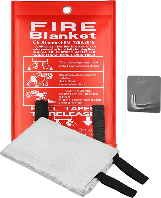 1 couverture anti-feu de 1 m x 1 m, couverture anti-incendie d'urgence pour cuisine à dépliage rapide en fibre de verre ignifuge, avec crochets, couverture anti-incendie très résistante pour la maison E-Plaza store