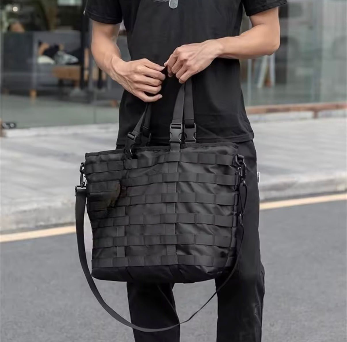 Sac Tote Tactique Multifonction – Noir sac à bandoulière unisexe grande capacité pour hommes, sac à main de grande capacité pour étudiants, fourre-tout décontracté, sacoches, sac de voyage