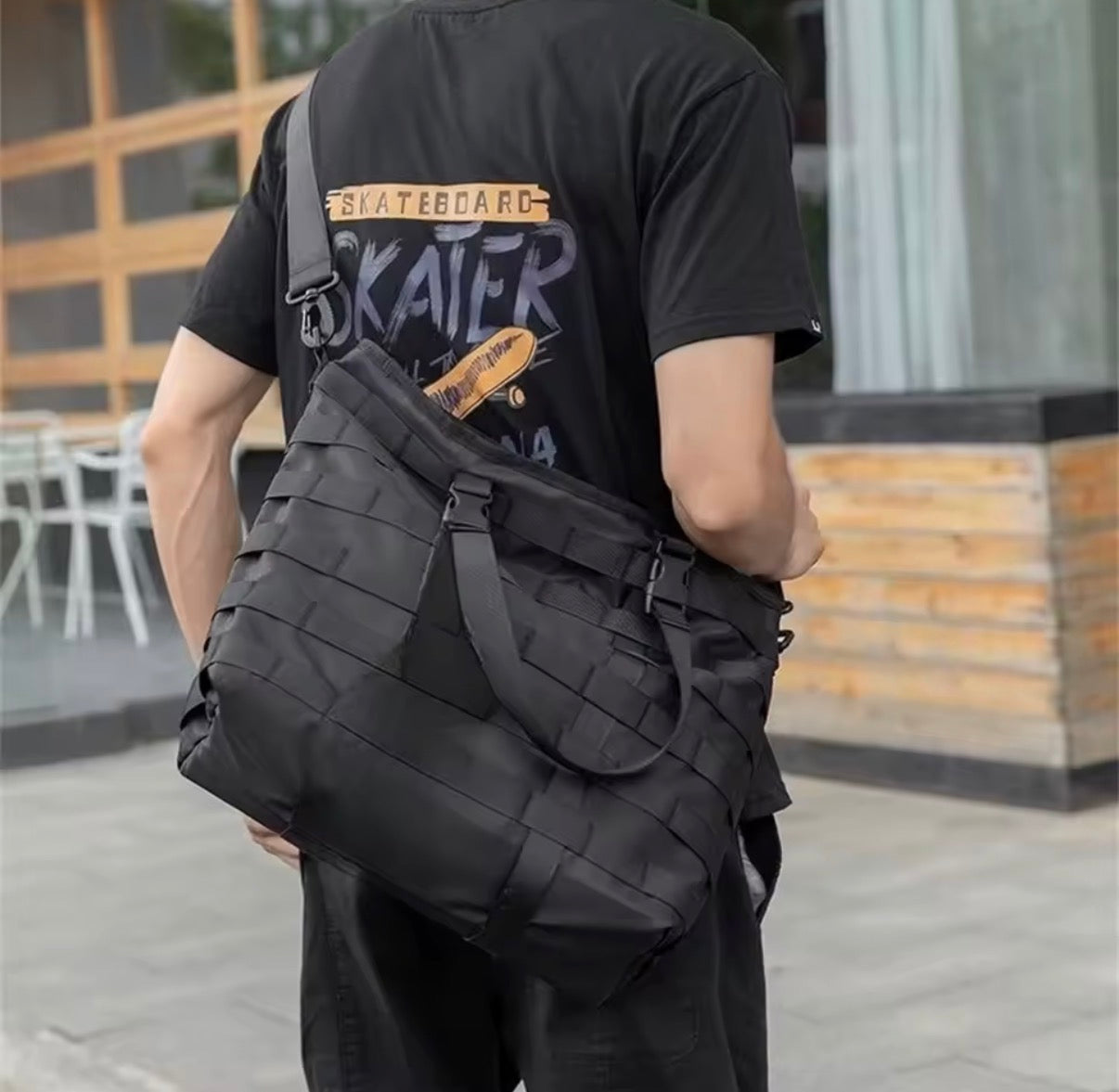 Sac Tote Tactique Multifonction – Noir sac à bandoulière unisexe grande capacité pour hommes, sac à main de grande capacité pour étudiants, fourre-tout décontracté, sacoches, sac de voyage